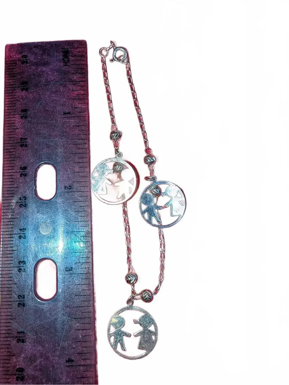 Silver 925 Bracelet with Circular Cutout Boy and Girl Charms